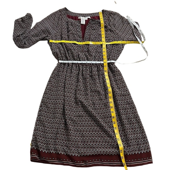 Max Studio Geometric Print Long Sleeve Chiffon Dress Burgundy & Gray Size Medium - Picture 9 of 14